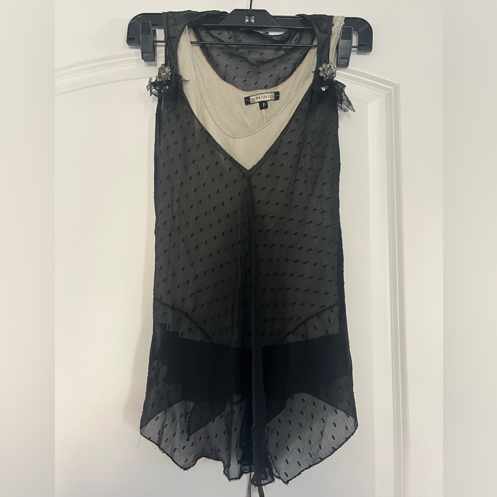 Rozae Nichols Black Sheer Layered Camisole with Cream Lining